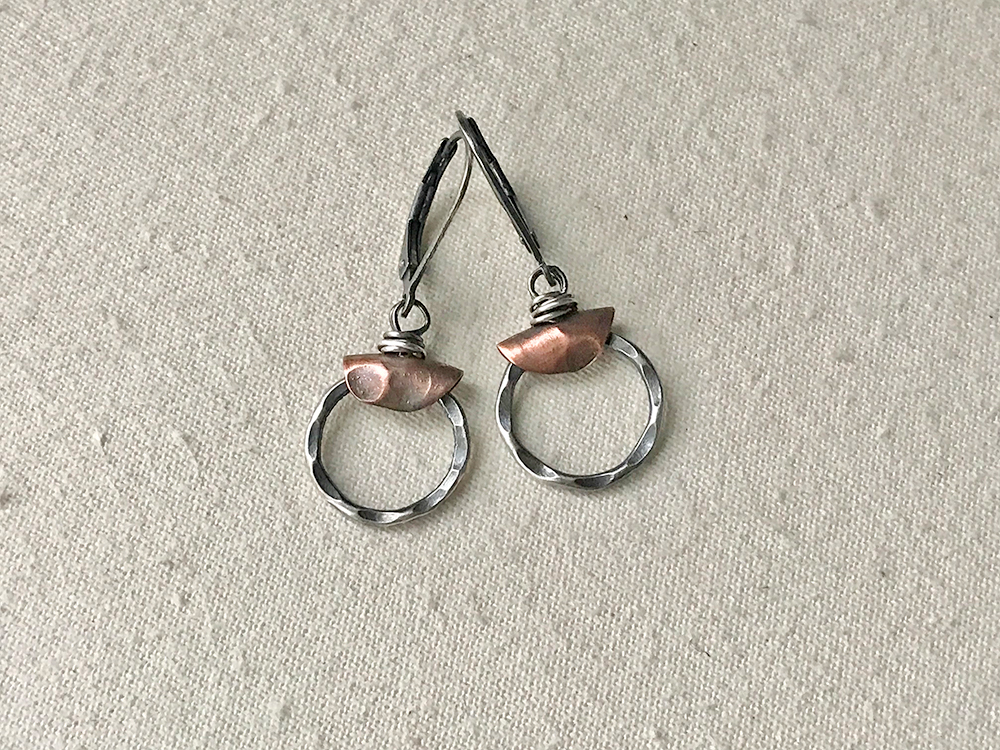 copper topped petite circle earrings