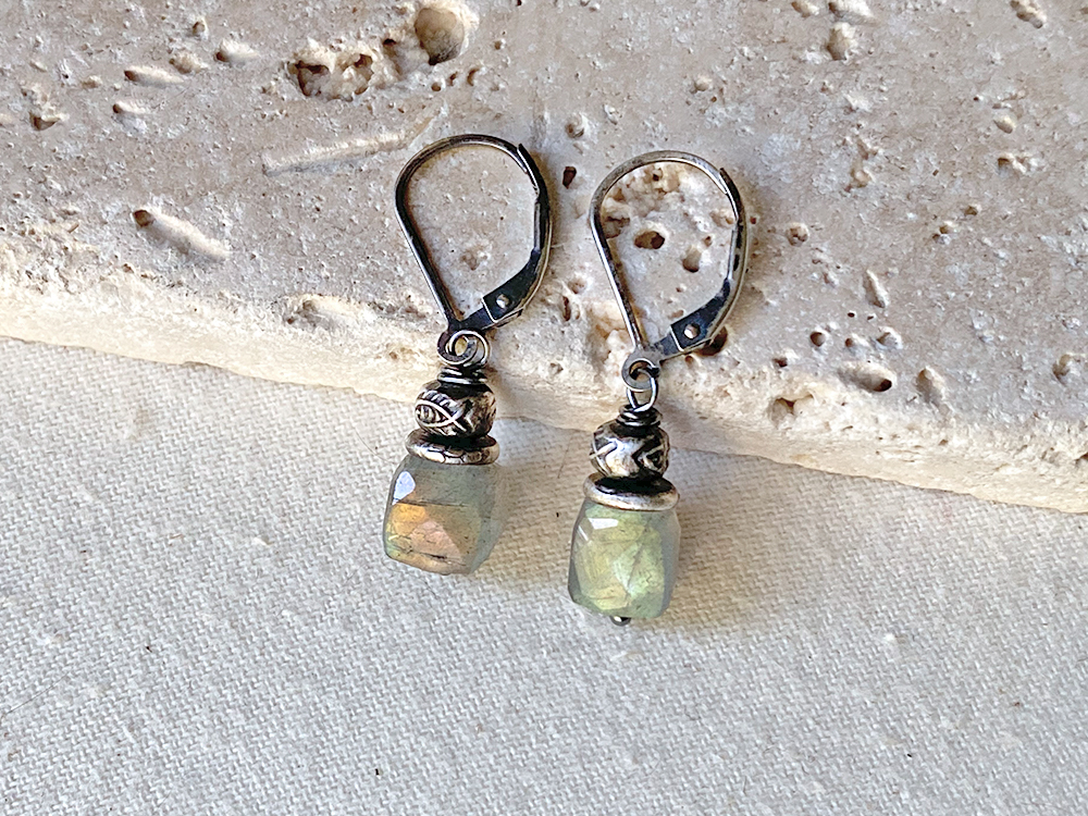 labradorite cube earrings