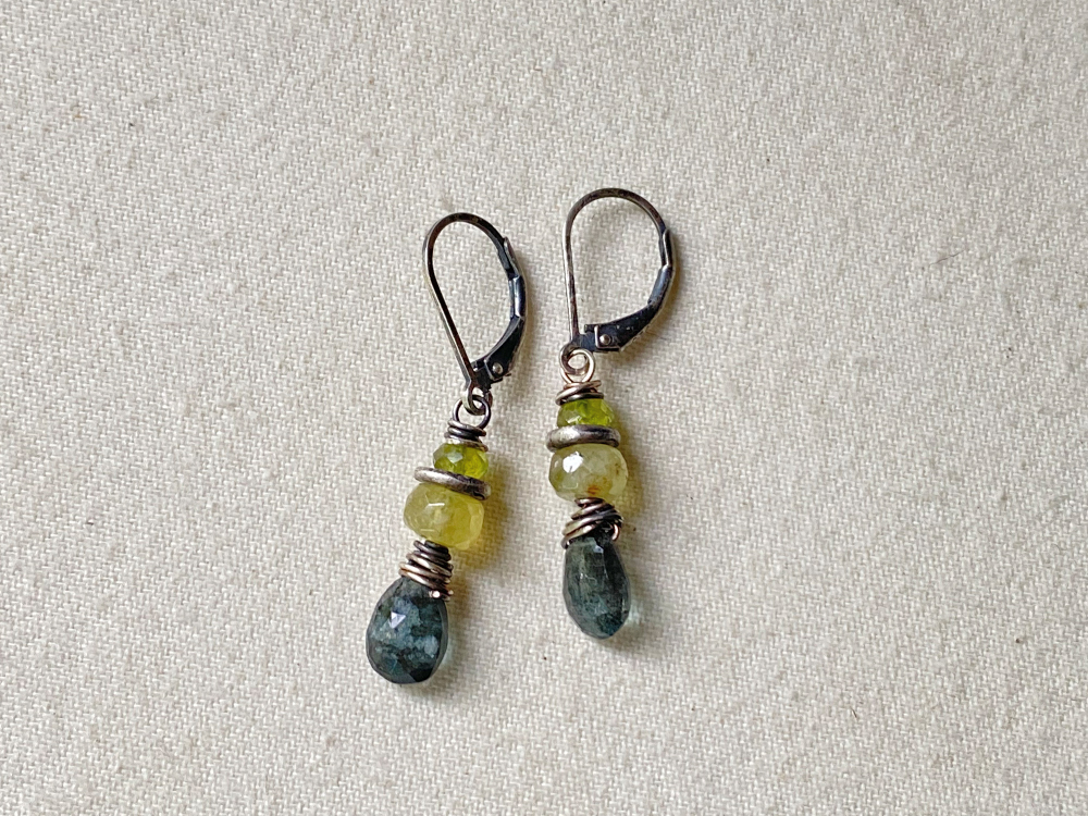 garnet & moss aquamarine droplet earrings