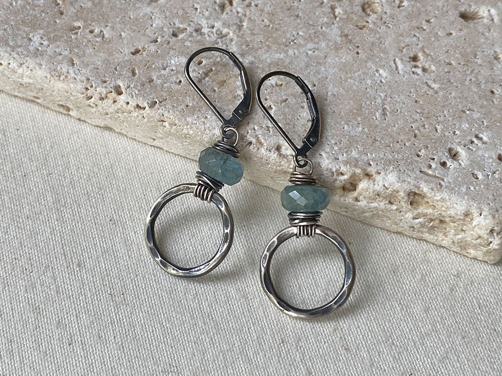 moss aquamarine hoop earrings