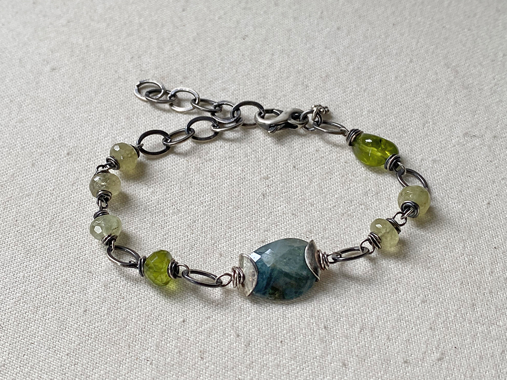 Sterling Capped Moss Aquamarine Bracelet