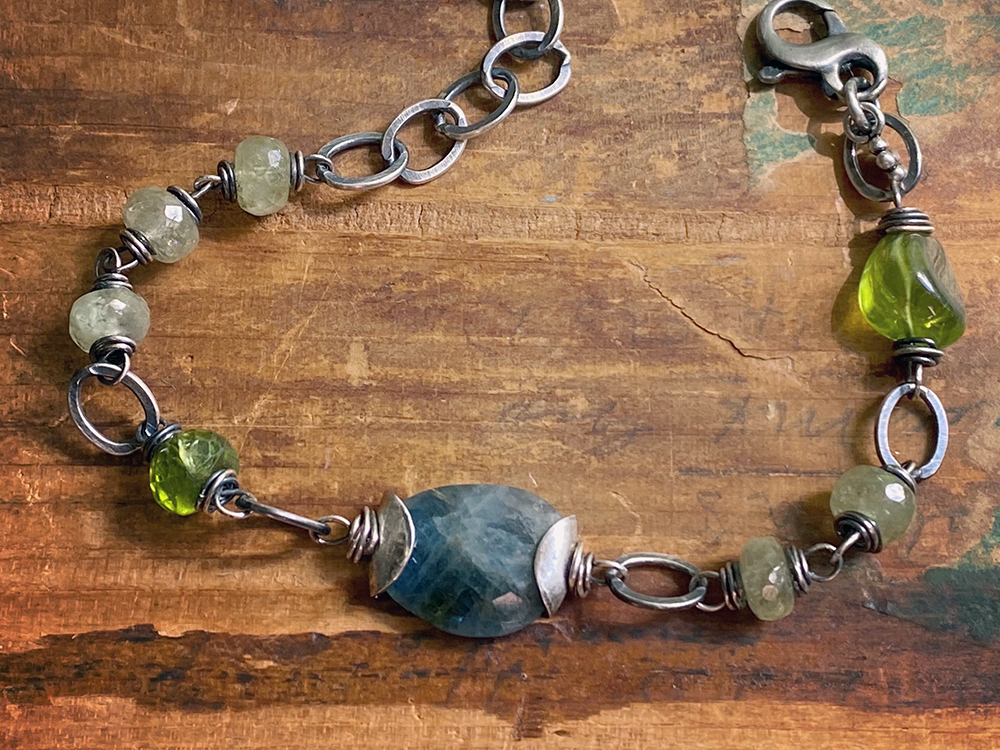 Sterling Capped Moss Aquamarine Bracelet