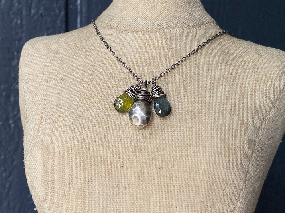 Hammered Sterling & Gemstone Necklace