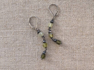 Three Stone Green Garnet Earrings