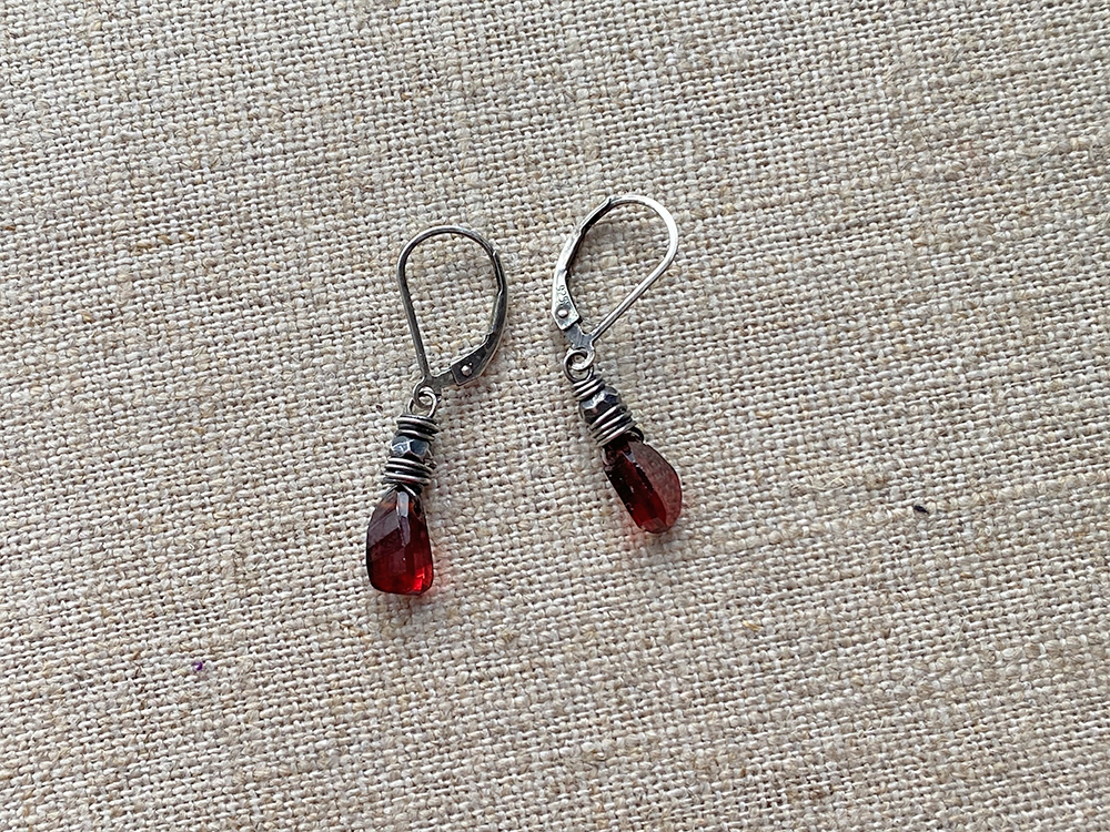 rustic red garnet earrings