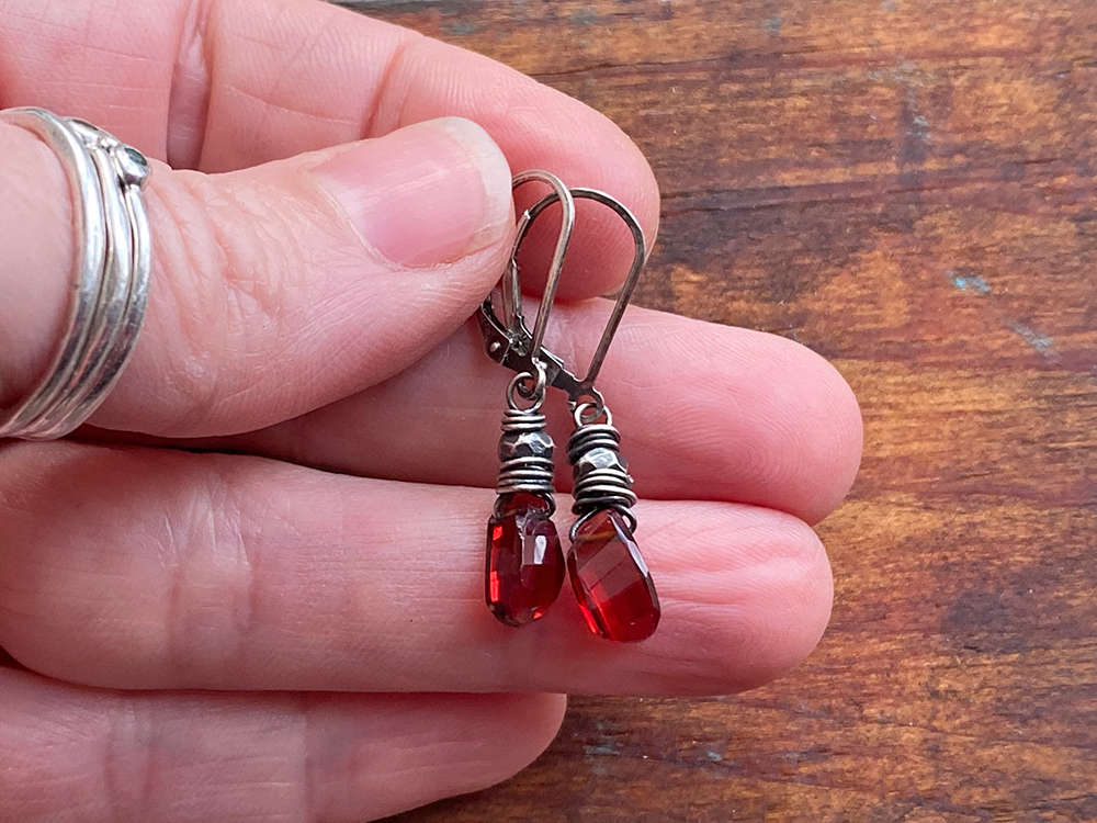 rustic red garnet earrings