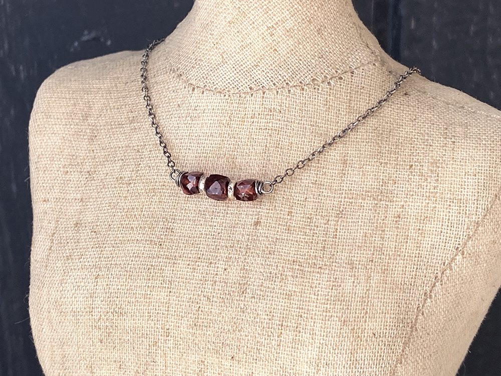 Three Stone Garnet Necklace
