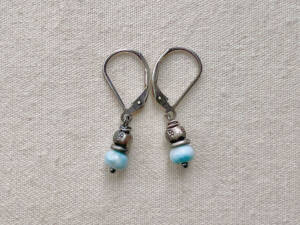 simple silver & larimar button earrings