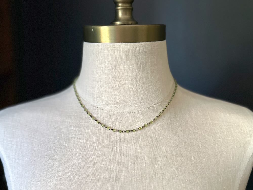 Beaded peridot and Thai silver necklace that is adjustable from 15 inches to 17 inches