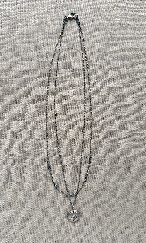 aquamarine double strand charm necklace