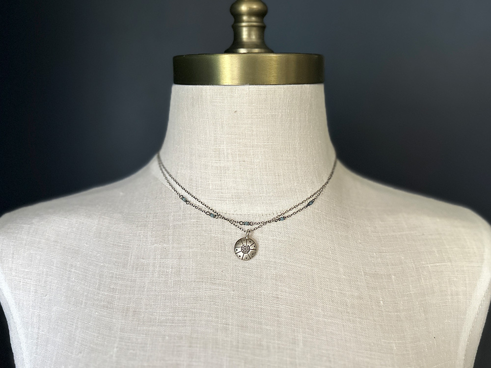 aquamarine double strand charm necklace