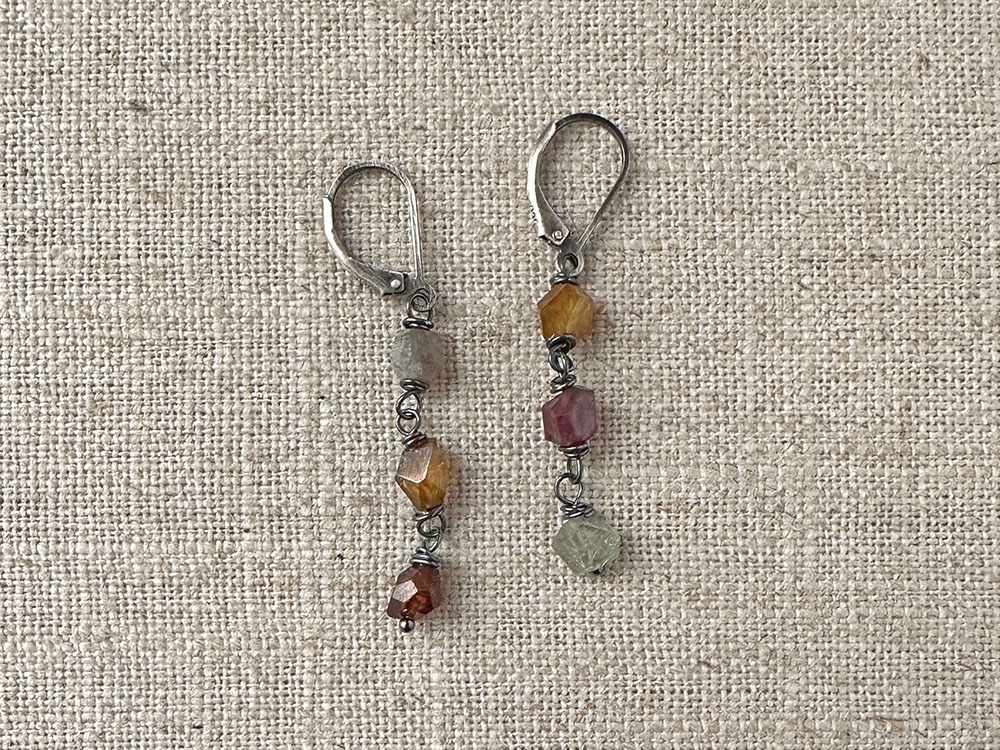 three stone sapphire nugget earrings
