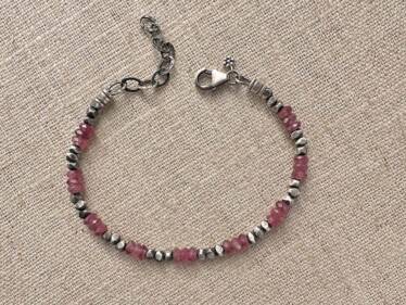 Pink Tourmaline & Thai Silver Adjustable Bracelet