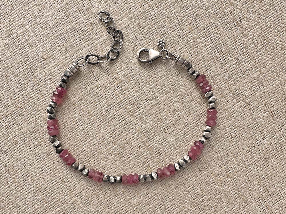 Pink Tourmaline & Thai Silver Adjustable Bracelet