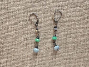Opal & Chrysoprase Three Stone Earrings