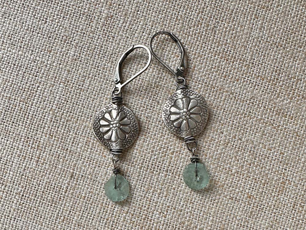 Ancient Roman Glass Daisy Earrings