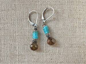 Andalusite & Turquoise Wire-wrapped Earrings