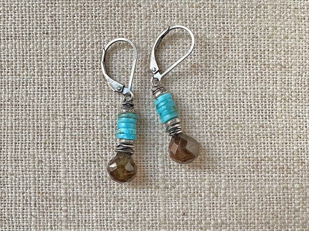 Andalusite & Turquoise Wire-wrapped Earrings