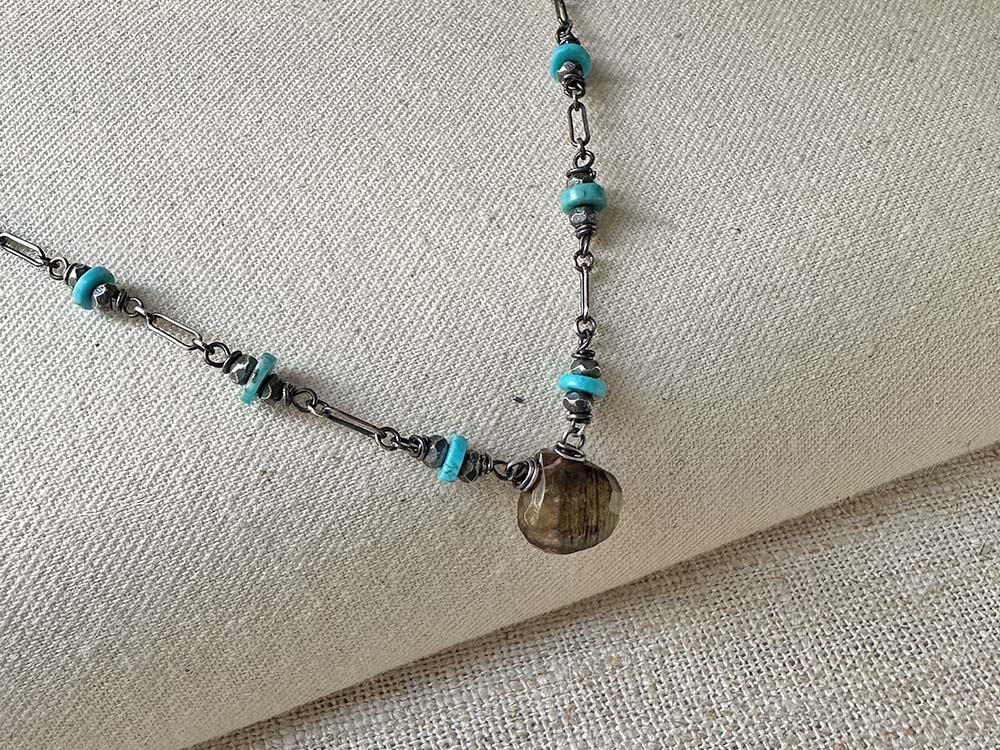Andalusite & Turquoise Wire-wrapped Necklace