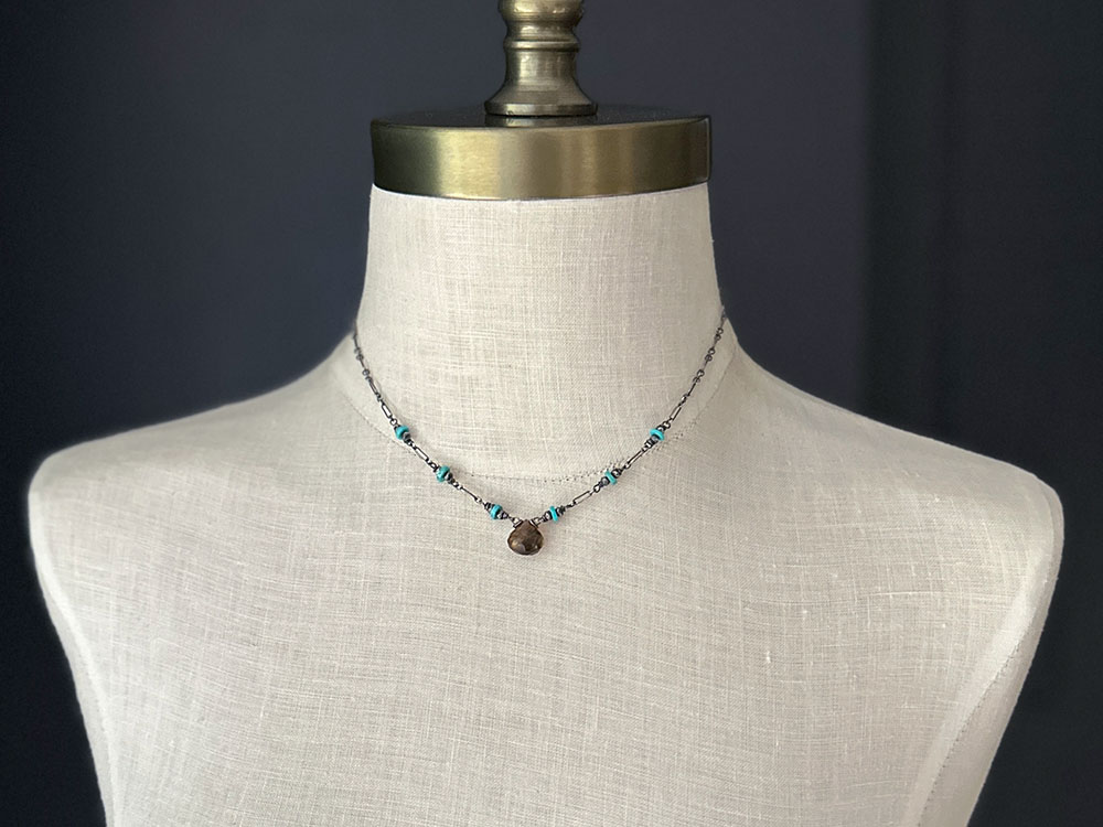 Andalusite & Turquoise Wire-wrapped Necklace