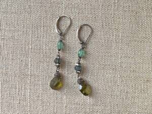 Vesuvianite Three Stone Nugget Earrings