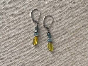 Green Amber & Kyanite Earrings