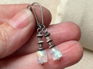 Rainbow Moonstone Rectangle Earrings