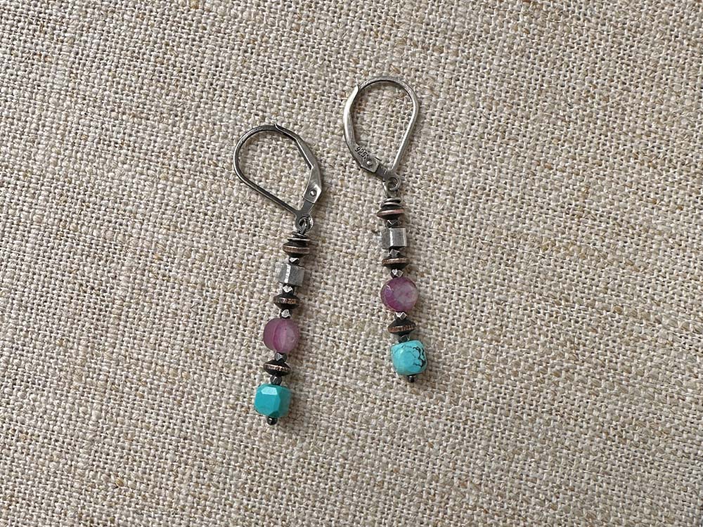 Turquoise, Ruby & Thai Silver Stack Earrings