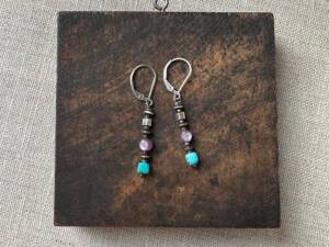 Turquoise, Ruby & Thai Silver Stack Earrings