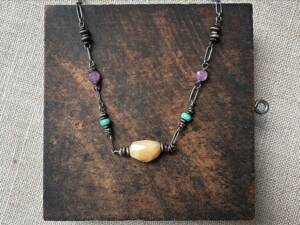 Fire Opal & Kingman Turquoise Necklace