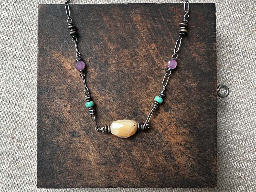 Fire Opal & Kingman Turquoise Necklace