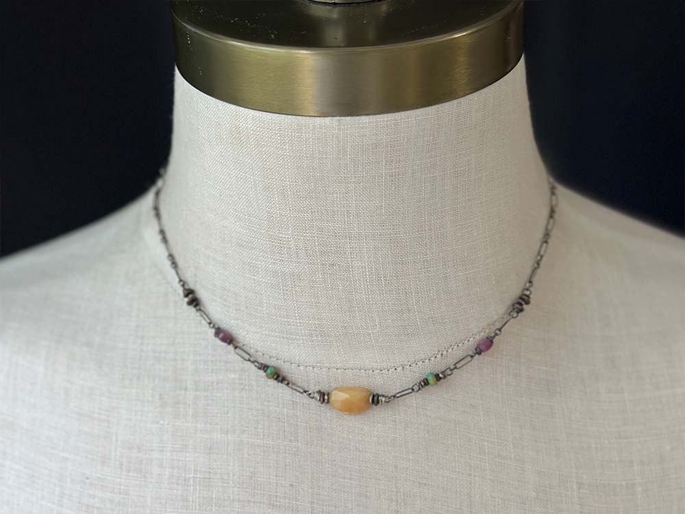 Fire Opal & Kingman Turquoise Necklace