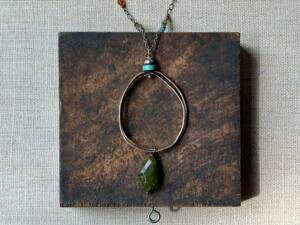Gemstone & Bronze Coil Pendant