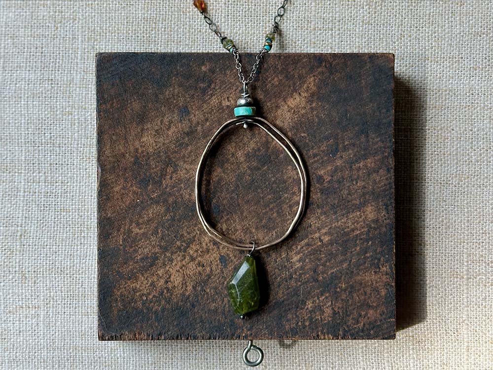 Gemstone & Bronze Coil Pendant