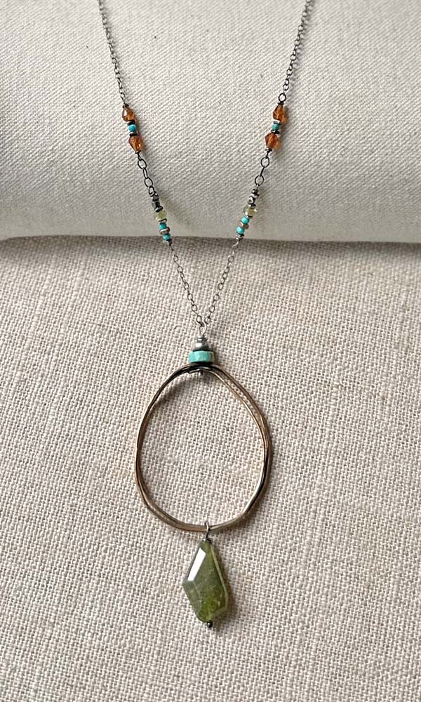 Gemstone & Bronze Coil Pendant