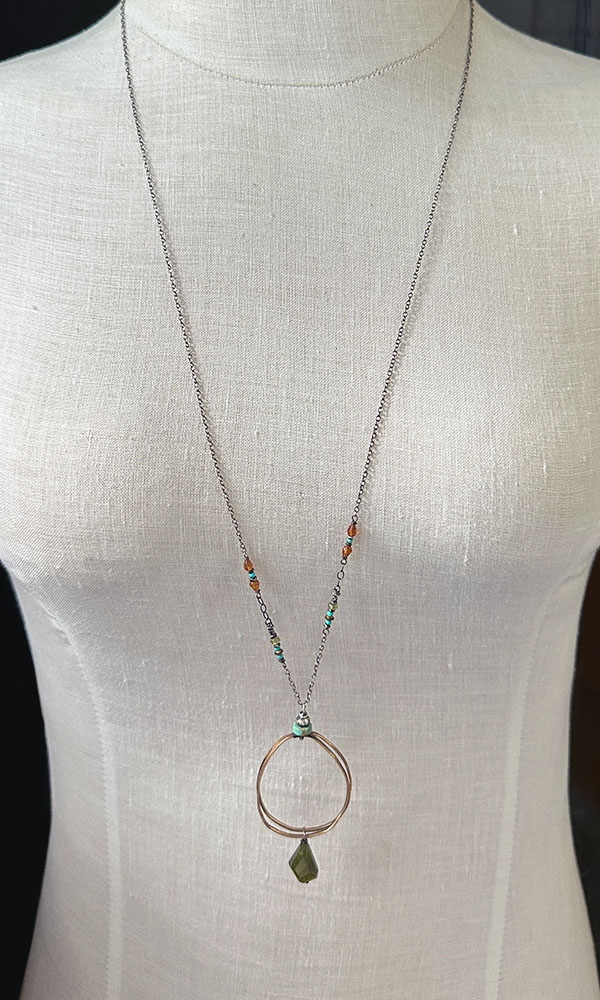 Gemstone & Bronze Coil Pendant